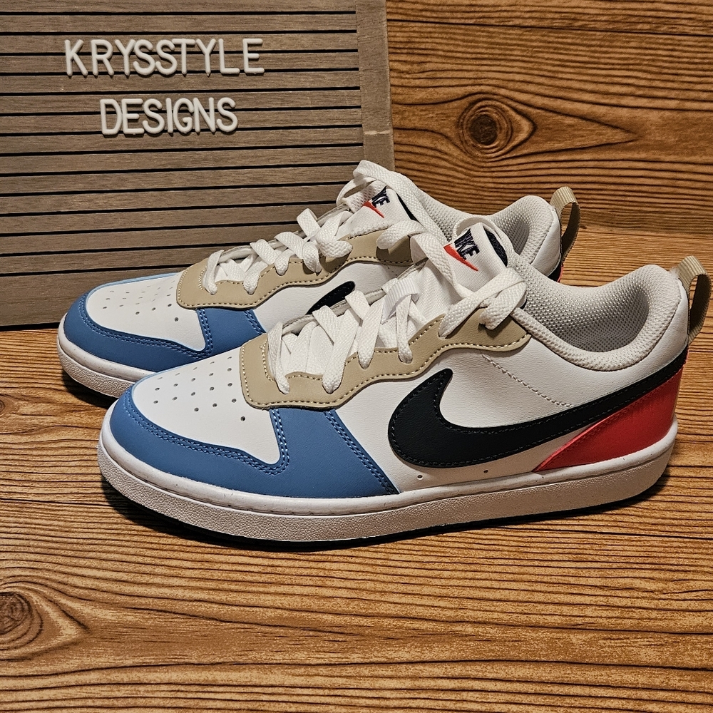 Nike Court Borough Low Recraft Big Kids Shoes DV5456-124 White Blue Red Size 5Y
